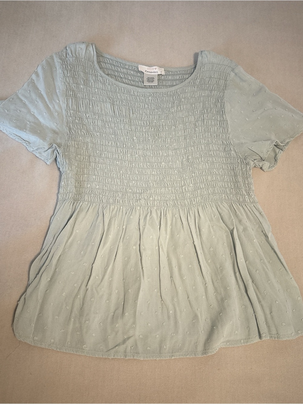 URBAN Romantics Sage Green Smocked Peplum Short-Sleeve Top